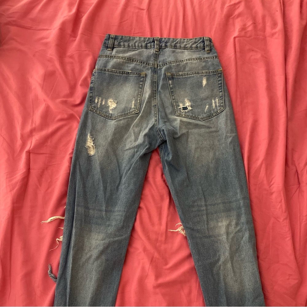 Medium Blue Ripped Straight Leg Jeans Size 1 - Picture 2 of 3